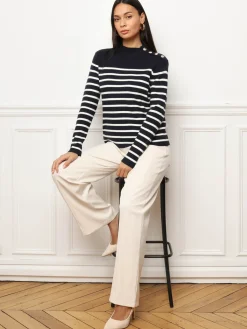 Sale La Modeuse Pull marinière à boutons officiers BleuMarine
