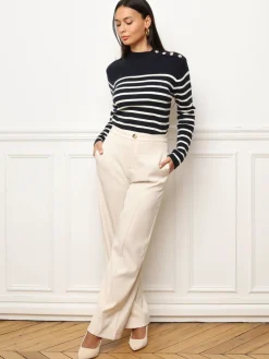 Sale La Modeuse Pull marinière à boutons officiers BleuMarine