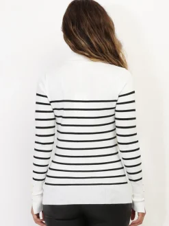 Clearance La Modeuse Pull marinière à col roulé Blanc