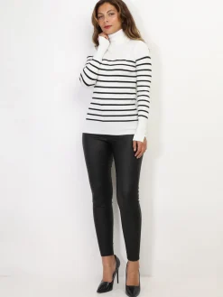 Clearance La Modeuse Pull marinière à col roulé Blanc
