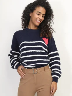 Hot La Modeuse Pull marinière à motif c艙ur BleuMarine