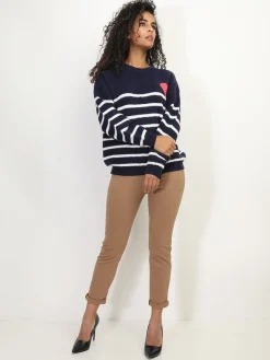 Hot La Modeuse Pull marinière à motif c艙ur BleuMarine