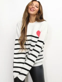 Hot La Modeuse Pull marinière à motif c艙ur Blanc