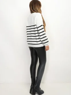 Hot La Modeuse Pull marinière à motif c艙ur Blanc