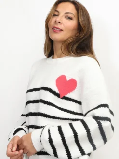 Hot La Modeuse Pull marinière à motif c艙ur Blanc