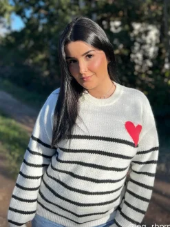 Hot La Modeuse Pull marinière à motif c艙ur Blanc