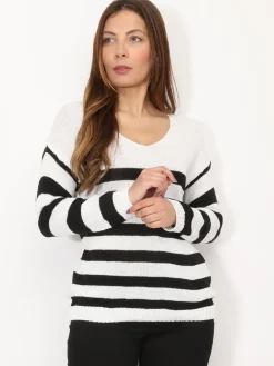 Outlet La Modeuse Pull marinière en maille côtelée