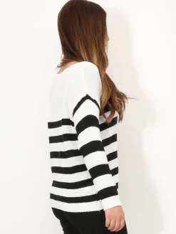 Outlet La Modeuse Pull marinière en maille côtelée