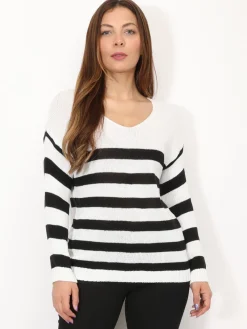Outlet La Modeuse Pull marinière en maille côtelée