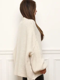 Sale La Modeuse Pull oversize à col montant Beige
