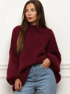 Sale La Modeuse Pull oversize à col montant Bordeaux