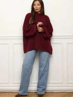Sale La Modeuse Pull oversize à col montant Bordeaux