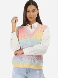 Best La Modeuse Pull sans manches à col V Rose