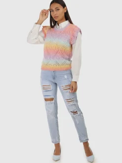 Best La Modeuse Pull sans manches à col V Rose