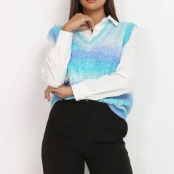 Online La Modeuse Pull sans manches effet tie dye à col V BleuClair