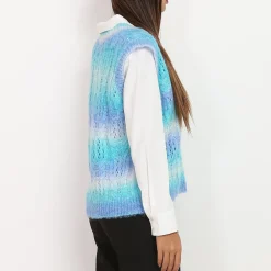 Online La Modeuse Pull sans manches effet tie dye à col V BleuClair