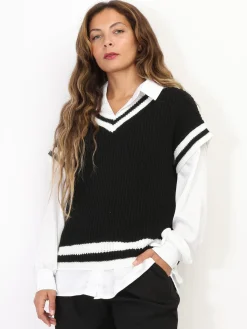 Hot La Modeuse Pull universitaire manches courtes Noir