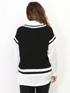 Hot La Modeuse Pull universitaire manches courtes Noir