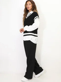 Hot La Modeuse Pull universitaire manches courtes Noir