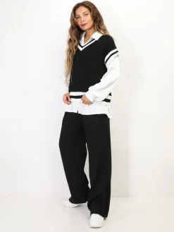 Hot La Modeuse Pull universitaire manches courtes Noir