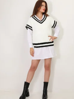 New La Modeuse Pull universitaire manches courtes Blanc