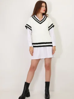 New La Modeuse Pull universitaire manches courtes Blanc