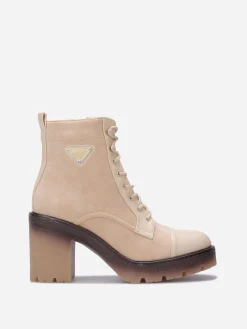 Clearance La Modeuse Rangers bi-matières à talon Beige