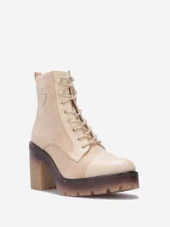 Clearance La Modeuse Rangers bi-matières à talon Beige