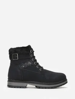 Sale La Modeuse Rangers en fausse fourrure et paillettes Noir