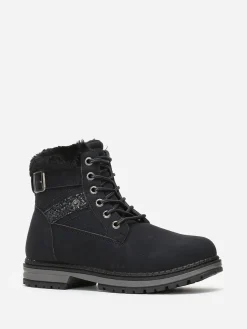 Sale La Modeuse Rangers en fausse fourrure et paillettes Noir