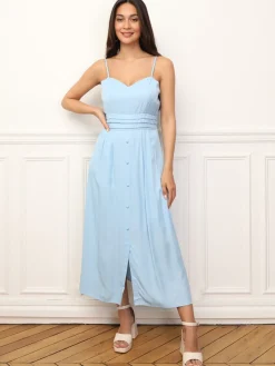 Best La Modeuse Robe à boutons et détails plissés BleuClair