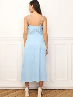 Best La Modeuse Robe à boutons et détails plissés BleuClair