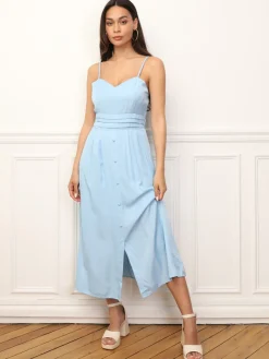 Best La Modeuse Robe à boutons et détails plissés BleuClair