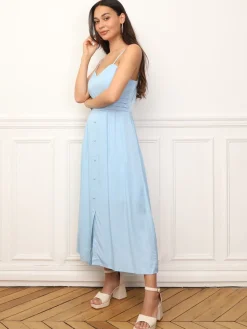 Best La Modeuse Robe à boutons et détails plissés BleuClair