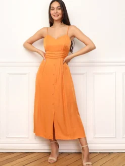 Online La Modeuse Robe à boutons et détails plissés Orange