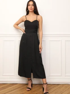 Hot La Modeuse Robe à boutons et détails plissés Noir