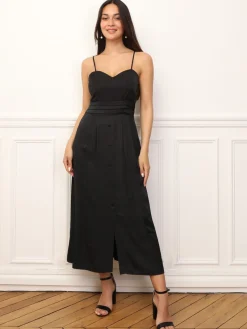 Hot La Modeuse Robe à boutons et détails plissés Noir