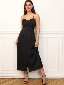 Hot La Modeuse Robe à boutons et détails plissés Noir