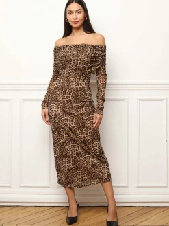 Discount La Modeuse Robe à col bardot et imprimé animal Taupe