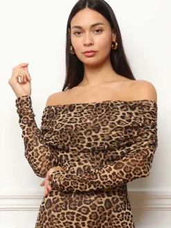 Discount La Modeuse Robe à col bardot et imprimé animal Taupe