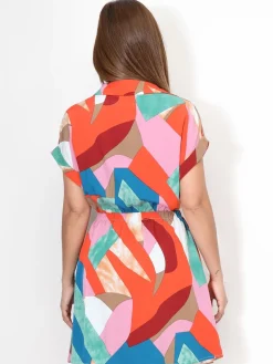 La Modeuse Robe à col chemise et motif rétro Orange