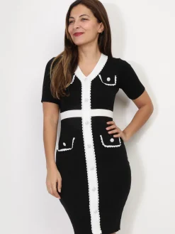 Sale La Modeuse Robe à détails dentelle brodée Noir