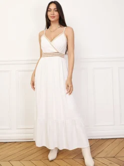 Online La Modeuse Robe à détails en cordage et rayures dorées Blanc
