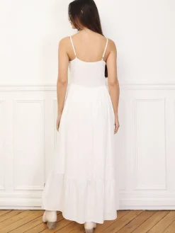 Online La Modeuse Robe à détails en cordage et rayures dorées Blanc