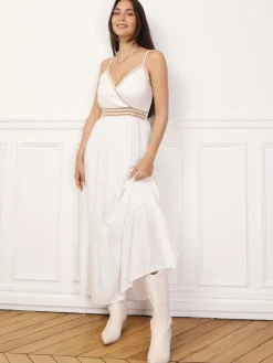 Online La Modeuse Robe à détails en cordage et rayures dorées Blanc