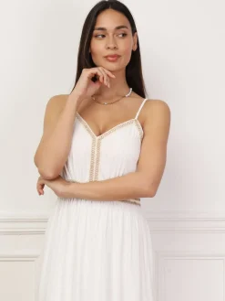Best La Modeuse Robe à détails en cordage et fils dorés Blanc