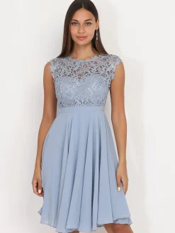 Discount La Modeuse Robe à encolure dentelle grandes tailles BleuGivré