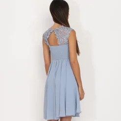 Discount La Modeuse Robe à encolure dentelle grandes tailles BleuGivré