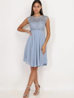 Discount La Modeuse Robe à encolure dentelle grandes tailles BleuGivré