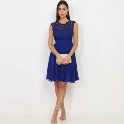 Discount La Modeuse Robe à encolure dentelle grandes tailles Bleu